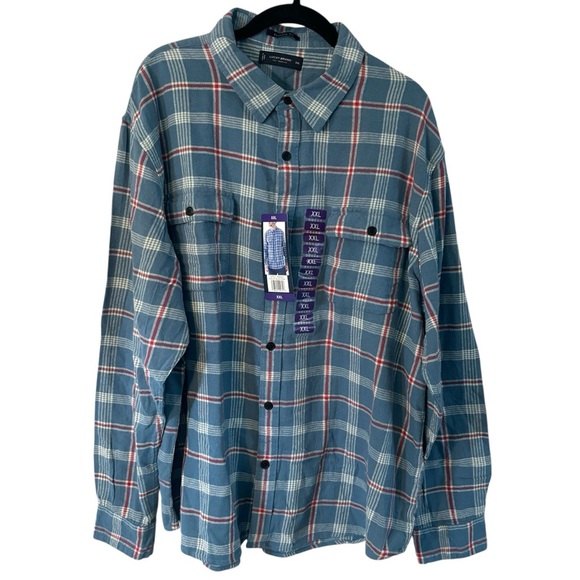 NWT Lucky Brand Men's Shirt Blue Red Plaid Soft Cotton Button-Down Classic Fit - Picture 1 of 11